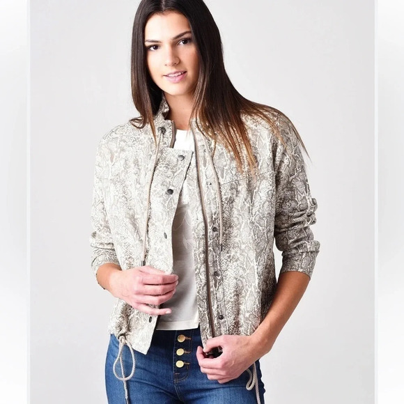 Rails Women’s Sand Snakeskin Tennessee Utility Jacket Linen Blend Full Zip - S - Picture 1 of 10